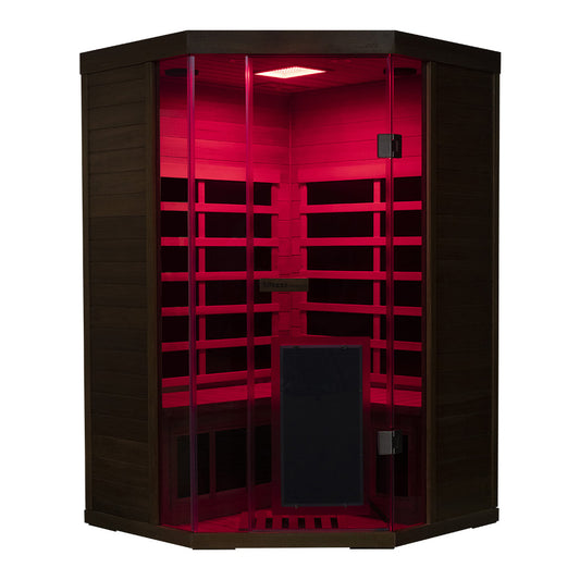 Corner Red Cedar Full-Glass Sauna – Wizzisaunas SR07