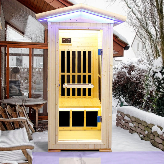 1-Person Far Infrared Spruce Sauna with Bluetooth & Ambient LED Lighting