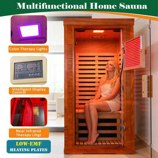 1-Person Indoor Infrared Sauna with Near-IR Therapy & Bluetooth Audio