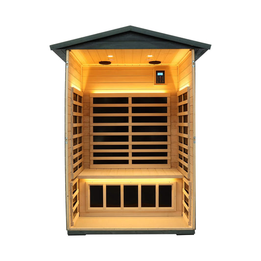 Thermora Riva 2-Person Outdoor Low EMF Far Infrared Sauna – Carbonized Walnut, Bluetooth & LED (SAK16850)