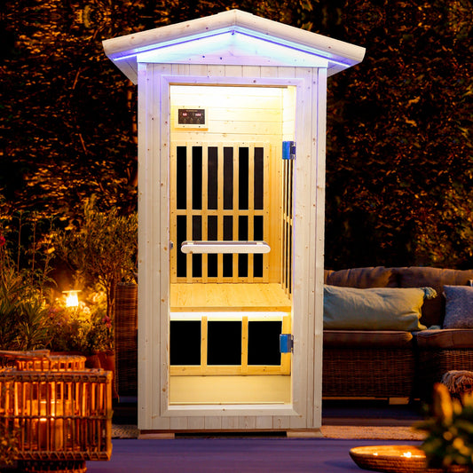 1-Person Spruce Far Infrared Sauna with Chromotherapy & 6 Heating Panels