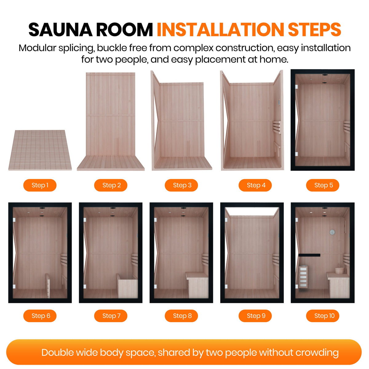 Pine Indoor Sauna with Double Stoves & LED Lighting