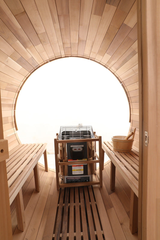 Blisspod Prague Barrel Sauna | Canadian Red Cedar | Outdoor Steam Sauna with Full Glass Back