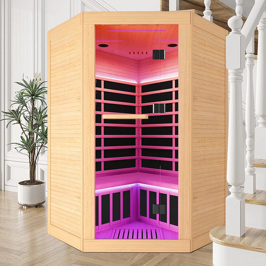 Canadian Hemlock Pentagonal Corner Infrared Sauna for Two