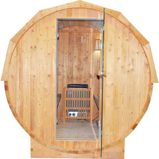 Traditional Outdoor Cylindrical Sauna Room with Stove
