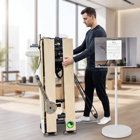 Janet Elite 2.0 Foldable Pilates Reformer with Large Smart Screen – Winter White