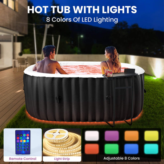 2-Person Inflatable Hot Tub with 8-Color LED Lights
