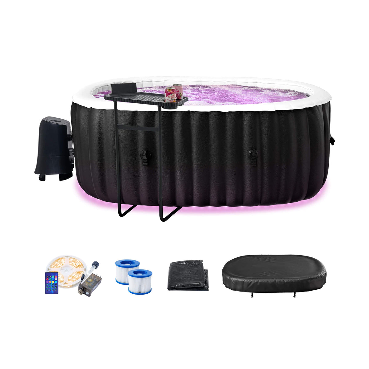2-Person Inflatable Hot Tub with 8-Color LED Lights