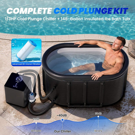 148-Gallon Cold Plunge Tub Kit with 1/3 HP Chiller, Filter & Pump