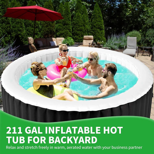 4-Person Inflatable Hot Tub with 8-Color LED Lights