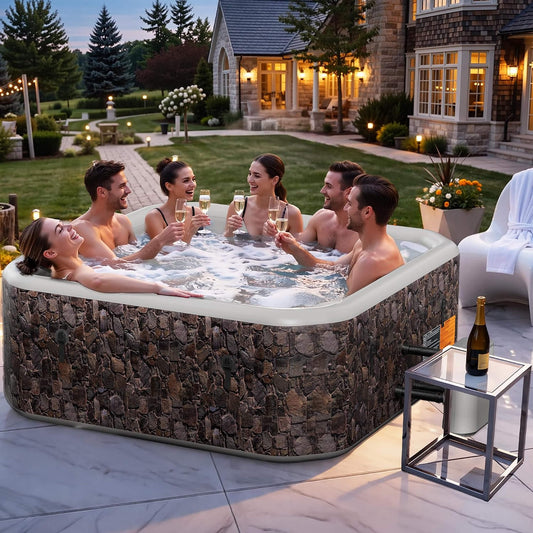 6-Person Inflatable Hot Tub with 180 Bubble Jets – 77-Inch Square