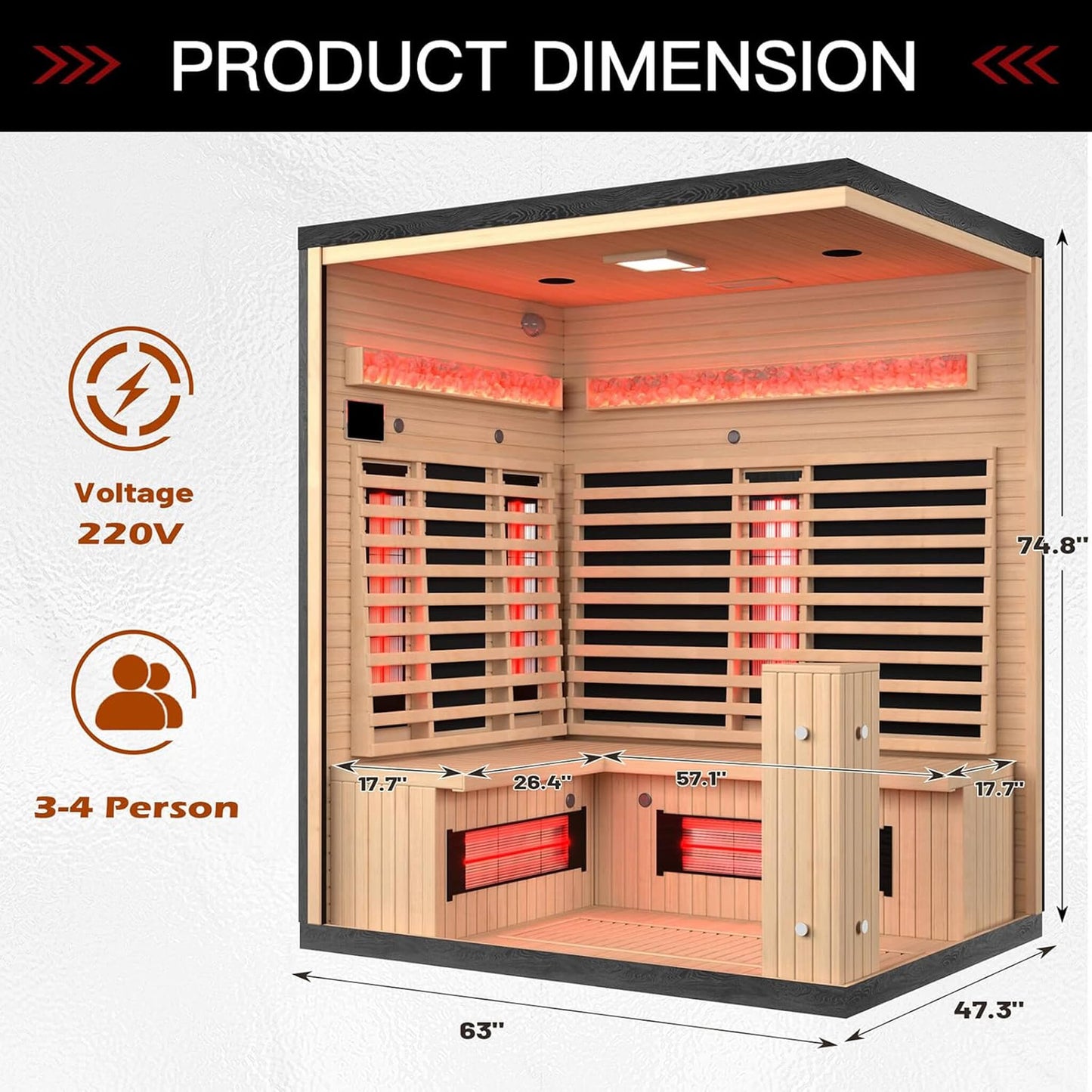 Rövia Ember 4-Person Full-Spectrum Infrared Sauna with Himalayan Salt Panels, Canadian Hemlock, Made to Order