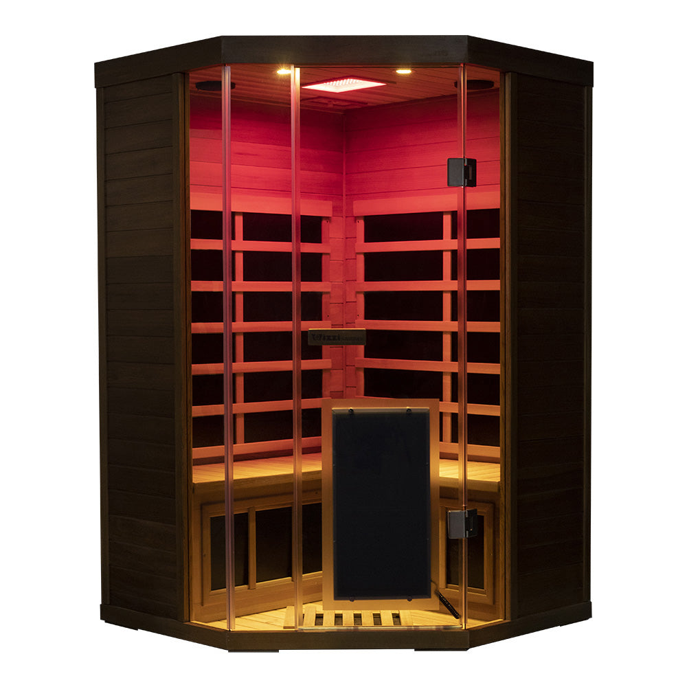 Corner Red Cedar Full-Glass Sauna – Wizzisaunas SR07