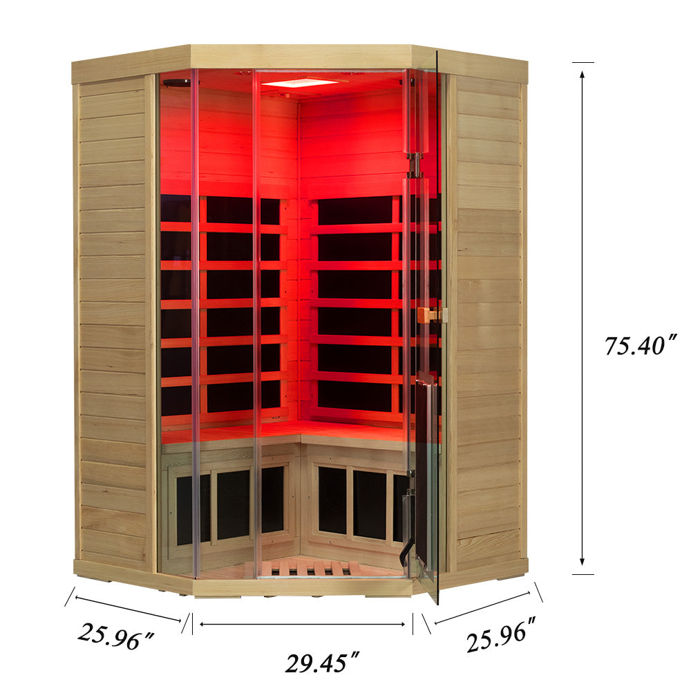 Corner Hemlock Full-Glass Sauna – Wizzisaunas SH07