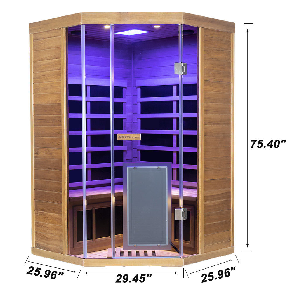 Corner Red Cedar Full-Glass Sauna – Wizzisaunas SR07