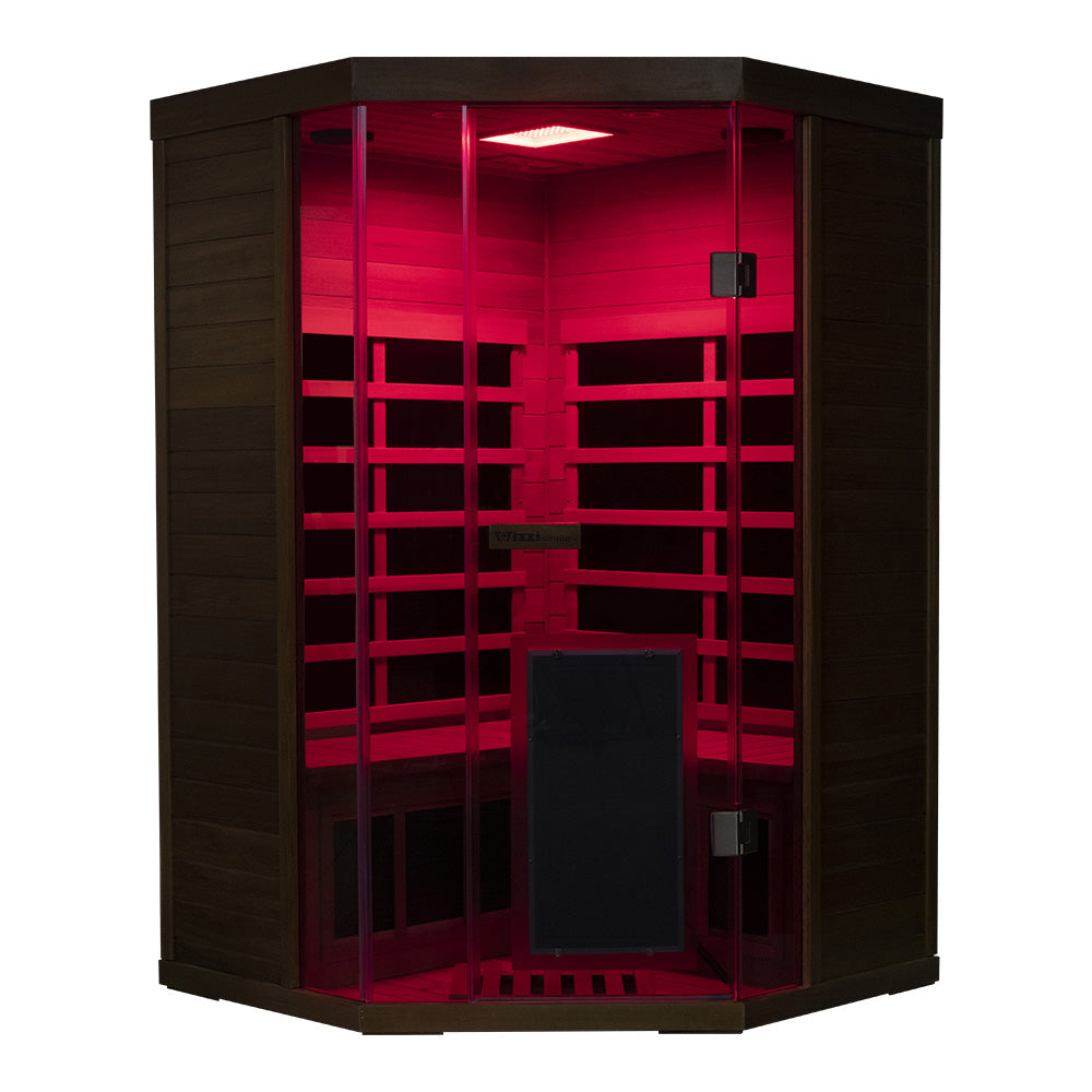 Corner Red Cedar Full-Glass Sauna – Wizzisaunas SR07