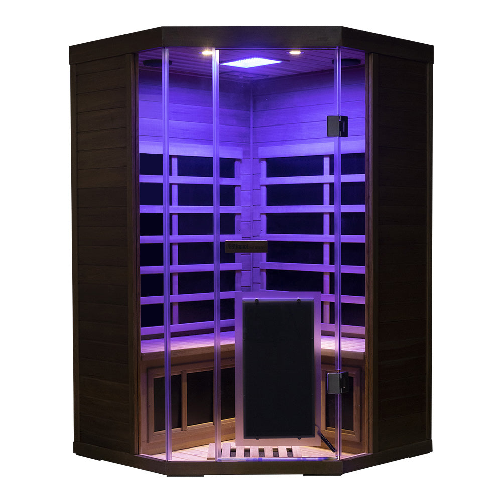 Corner Red Cedar Full-Glass Sauna – Wizzisaunas SR07