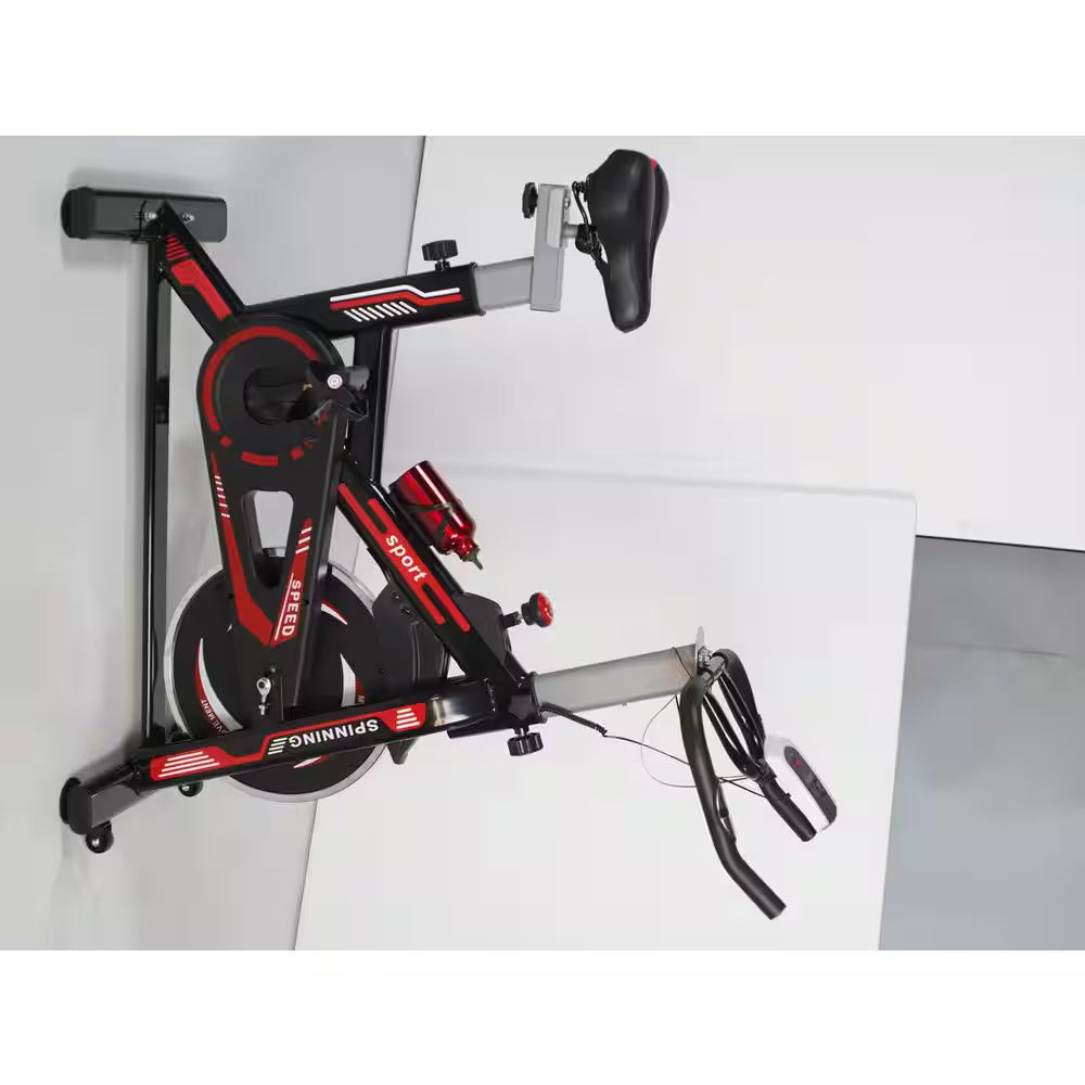 Black and Red Heavy Duty Steel Exercise Bike with Phone Bracket, Heavy Flywheel and LCD Monitor