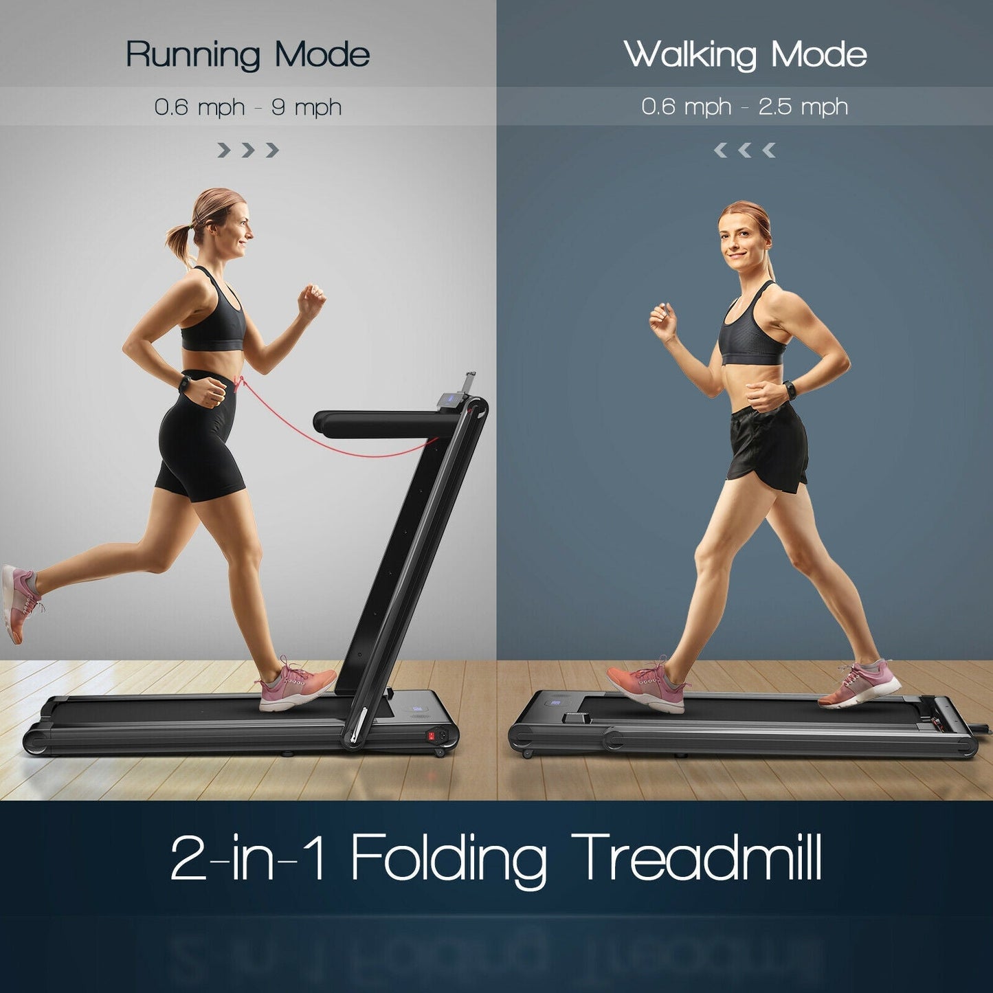 2-in-1 Folding Treadmill with Under-Desk Walking & Running Modes