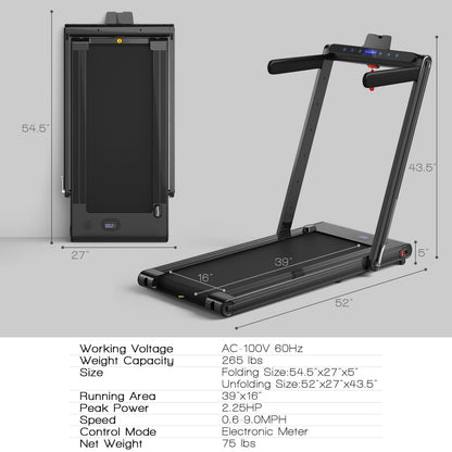 2-in-1 Folding Treadmill with Under-Desk Walking & Running Modes