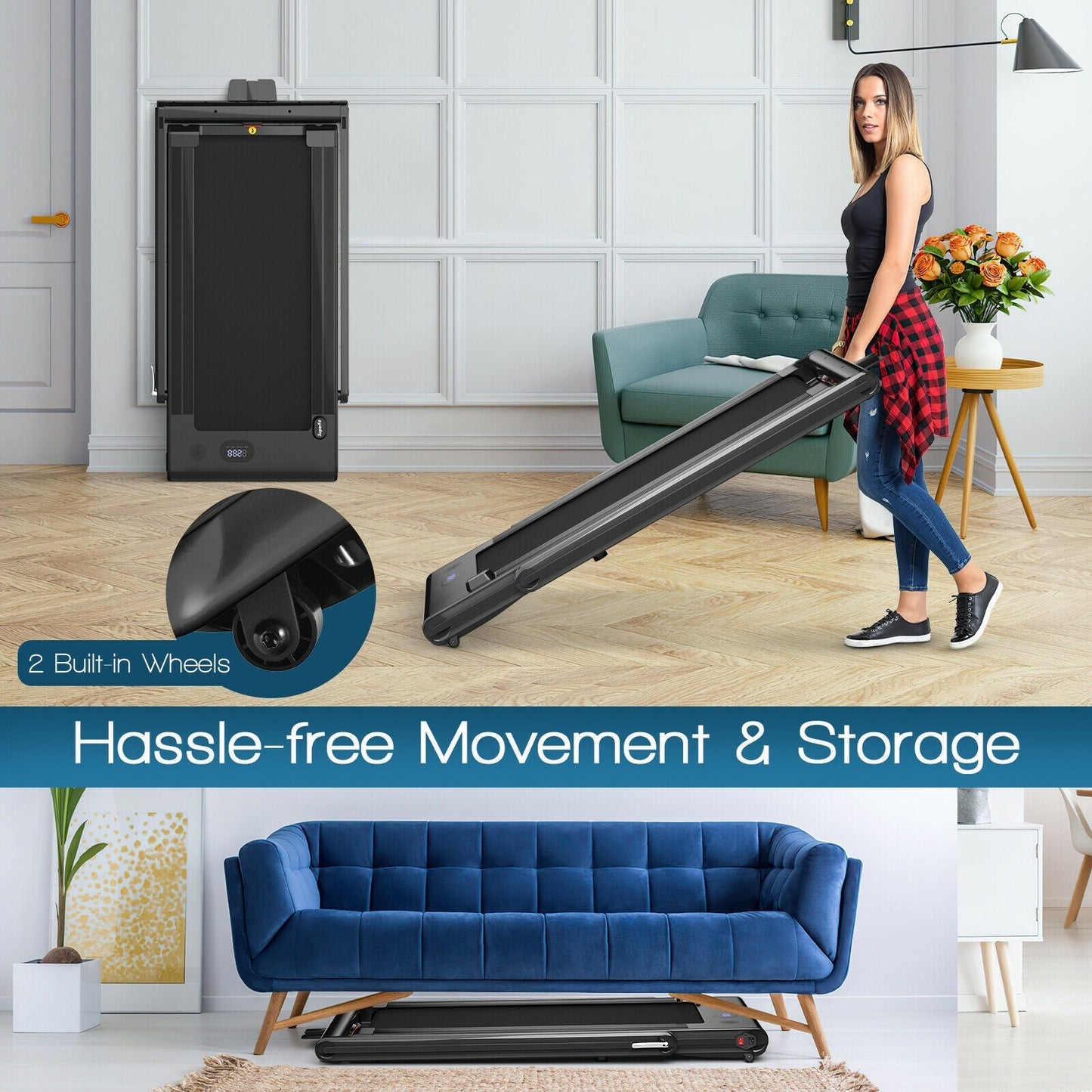 2-in-1 Folding Treadmill with Under-Desk Walking & Running Modes