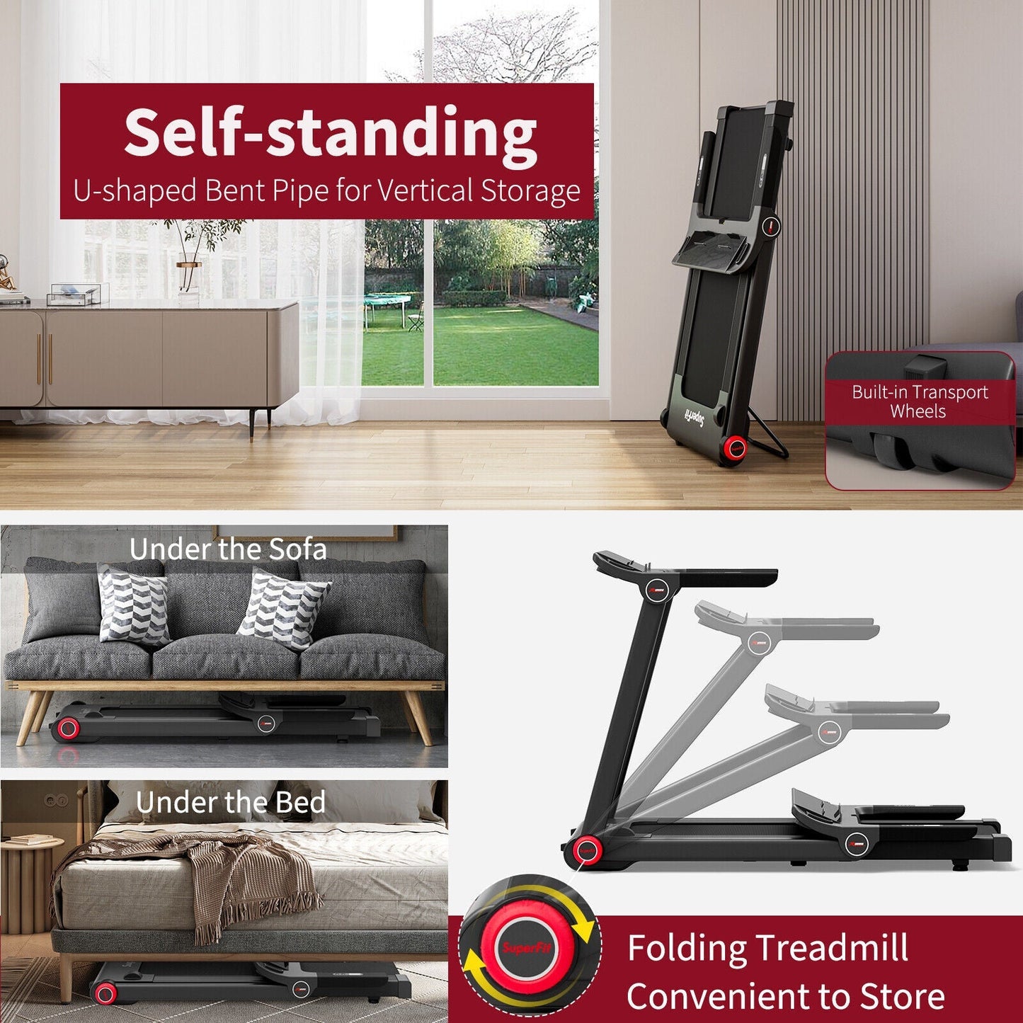 3.75HP Folding Treadmill with App Control and 12 Preset Programs