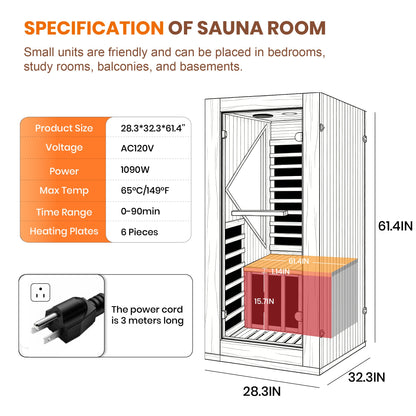1090W Indoor Pine Sauna with Six Heating Plates