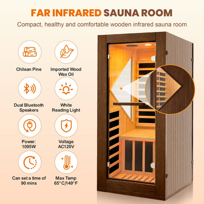 1090W Indoor Pine Sauna with Six Heating Plates