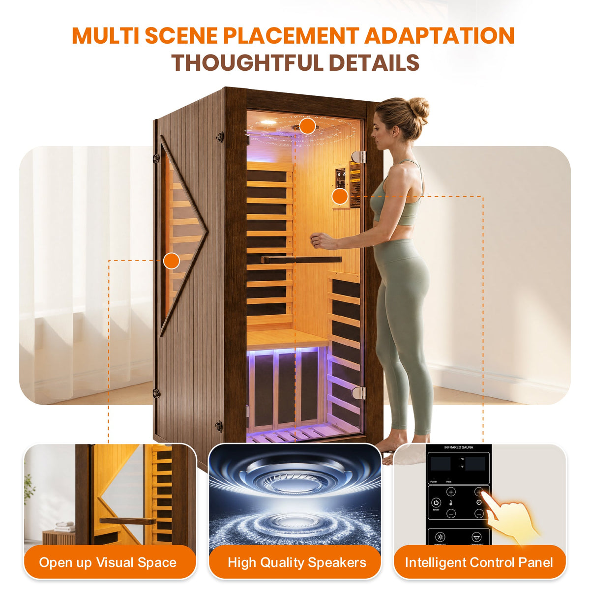 1090W Indoor Pine Sauna with Six Heating Plates