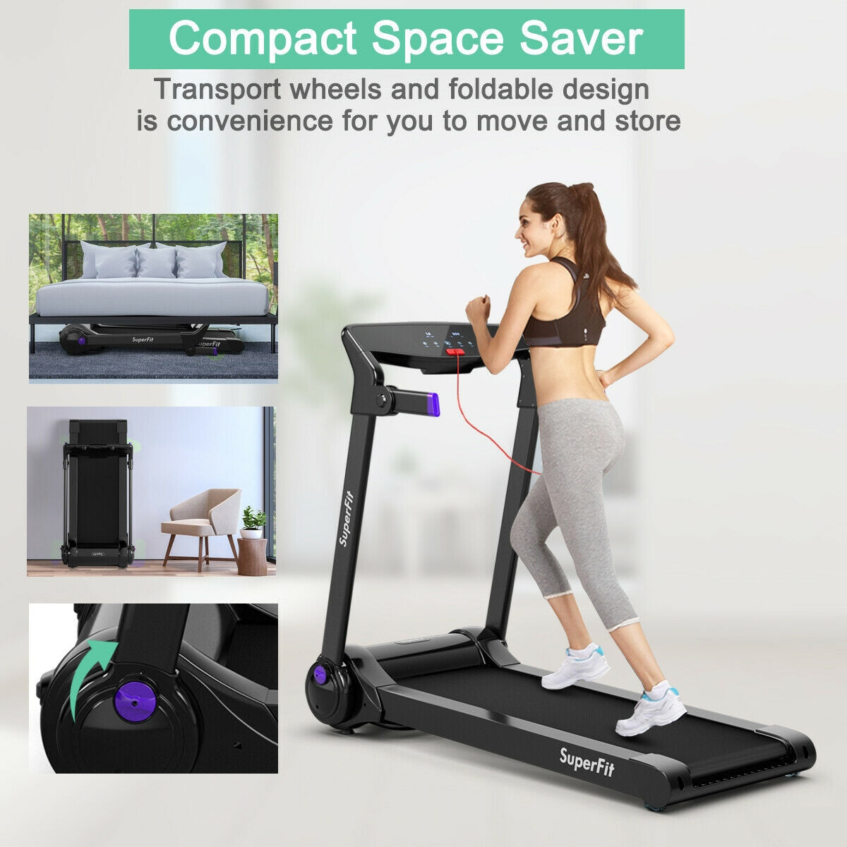 3HP Folding Treadmill with Bluetooth Speaker – Home & Office