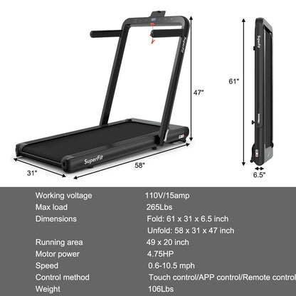 4.75HP 2-in-1 Folding Treadmill with Remote and App Control