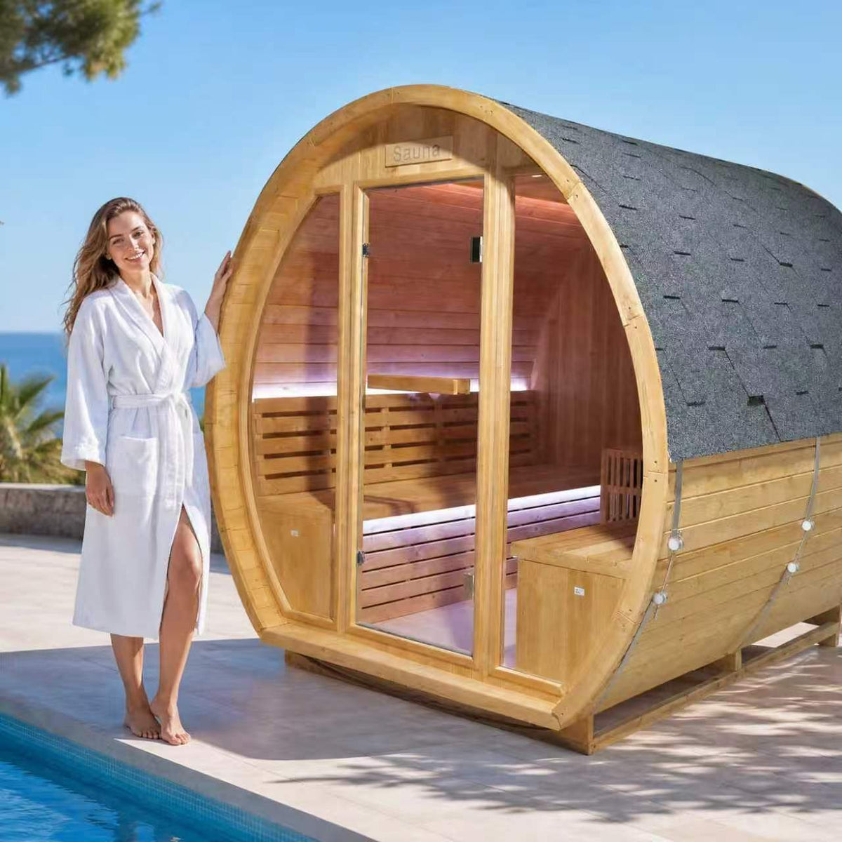 Finnish Carbonized Spruce Outdoor Sauna Room, 4–6 Person, 9000W