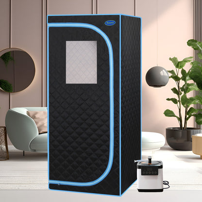 Portable Plus Full-Size Steam Sauna Tent, Black with Blue Trim
