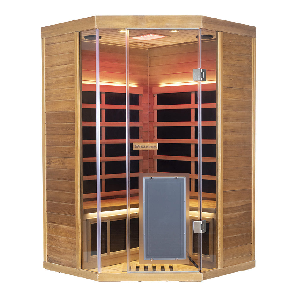 Corner Red Cedar Full-Glass Sauna – Wizzisaunas SR07