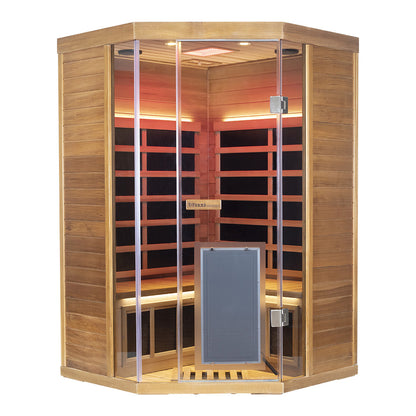 Corner Red Cedar Full-Glass Sauna – Wizzisaunas SR07