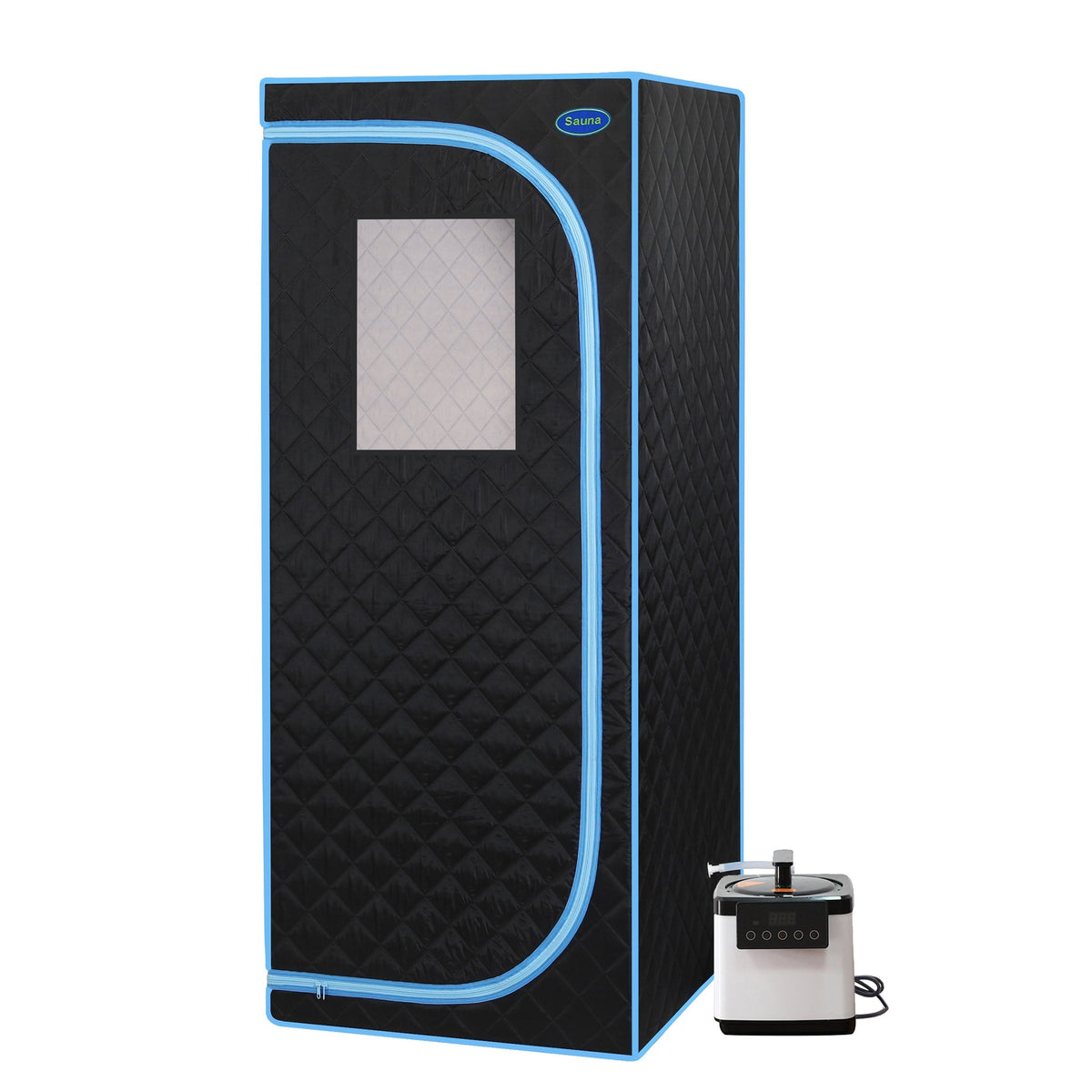 Portable Plus Full-Size Steam Sauna Tent, Black with Blue Trim