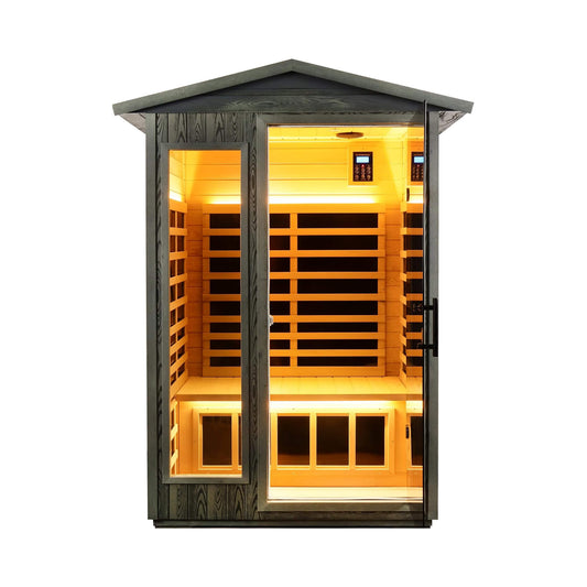 Thermora Riva 2-Person Outdoor Low EMF Far Infrared Sauna – Carbonized Walnut, Bluetooth & LED (SAK16850)