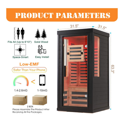 2-Person Indoor Infrared Sauna with Red Light Lamp