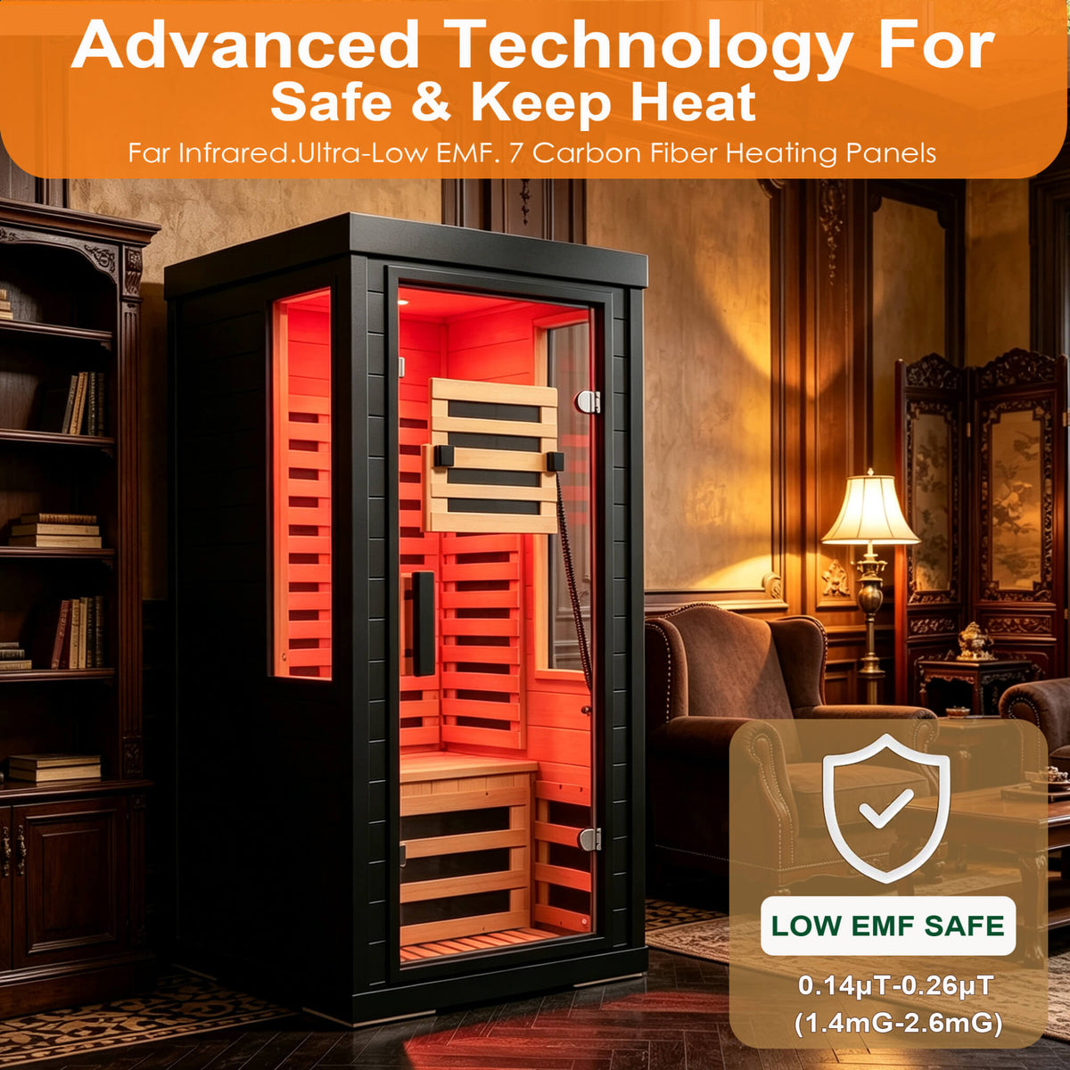 2-Person Indoor Infrared Sauna with Red Light Lamp
