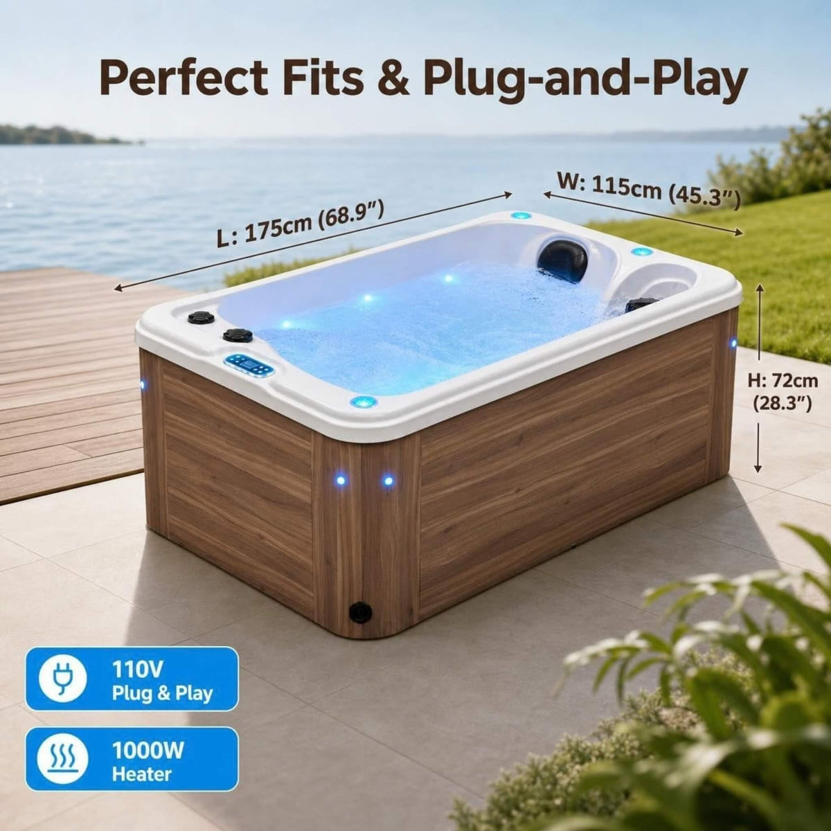 Aeris 2-Person Outdoor Hot Tub with 15 Jets & LED Lights