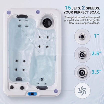Aeris 2-Person Outdoor Hot Tub with 15 Jets & LED Lights