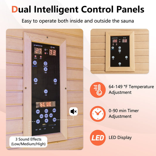 2-Person Far-Infrared Sauna with Red Light Therapy Panel | Canadian Hemlock