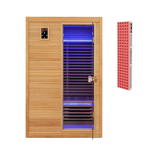 2-Person Far-Infrared Sauna with Red Light Therapy Panel | Canadian Hemlock