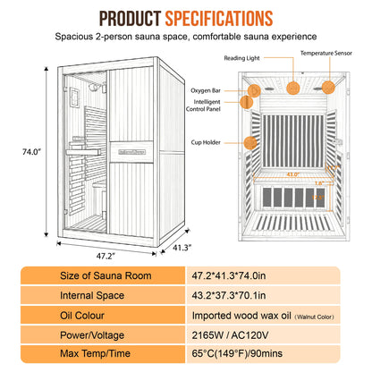 2165W Chilean Pine Home Sauna with 8 Heating Plates