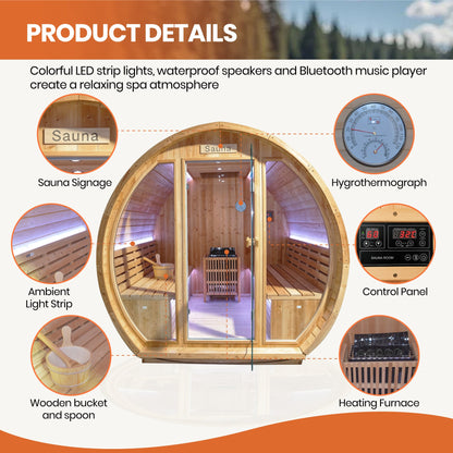 Finnish Carbonized Spruce Outdoor Sauna Room, 4–6 Person, 9000W