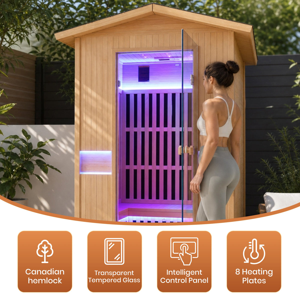 Outdoor Far Infrared Sauna for Two – 2000W Canadian Hemlock