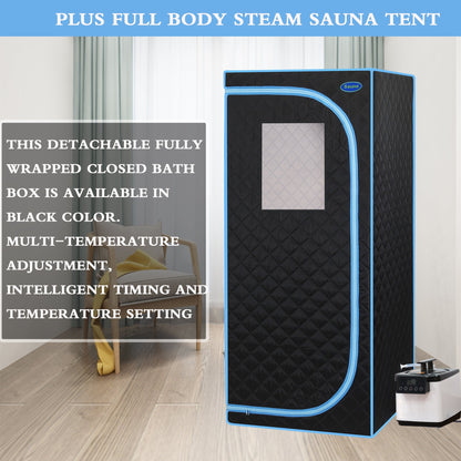 Portable Plus Full-Size Steam Sauna Tent, Black with Blue Trim