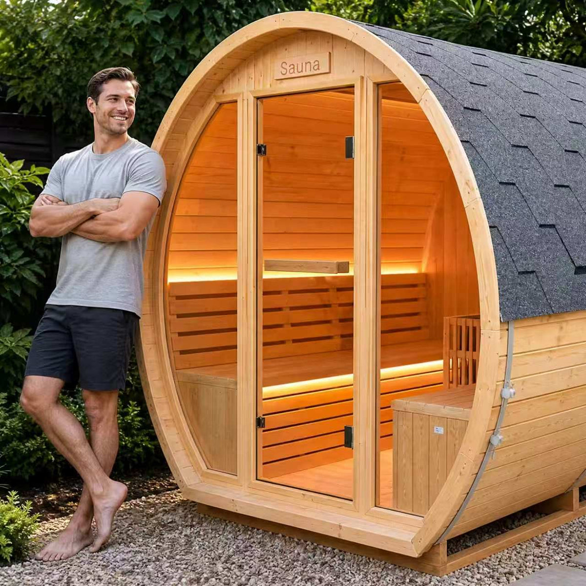 Finnish Carbonized Spruce Outdoor Sauna Room, 4–6 Person, 9000W