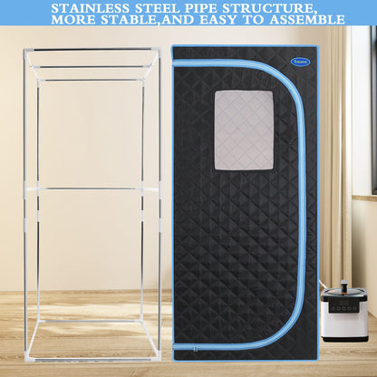 Portable Plus Full-Size Steam Sauna Tent, Black with Blue Trim
