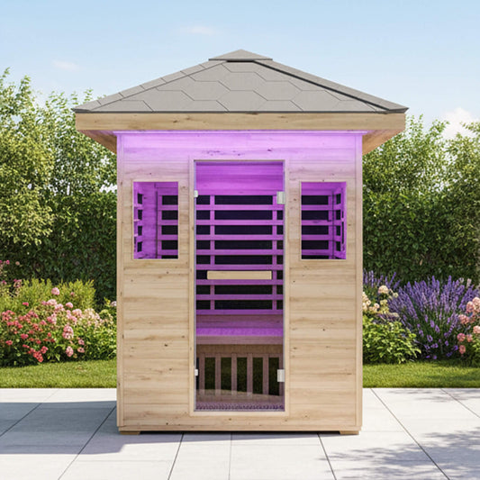 Thermora Zurich 3-Person Outdoor Infrared Sauna | Low EMF, Spruce Wood, Bluetooth & LED